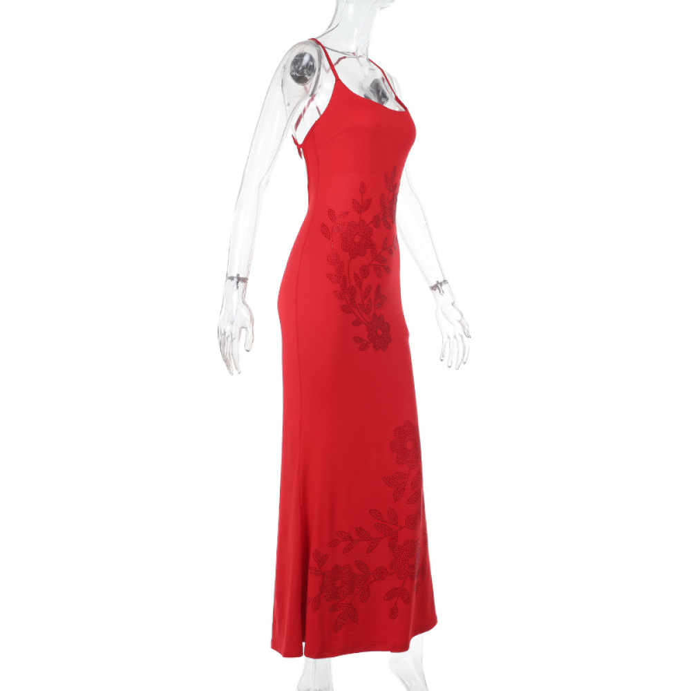 Rhinestone Embellished Strapless/Sling Tank Maxi Dress 