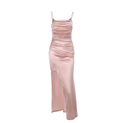 Satin-Like Slip Maxi Dress with High Side Slit 01