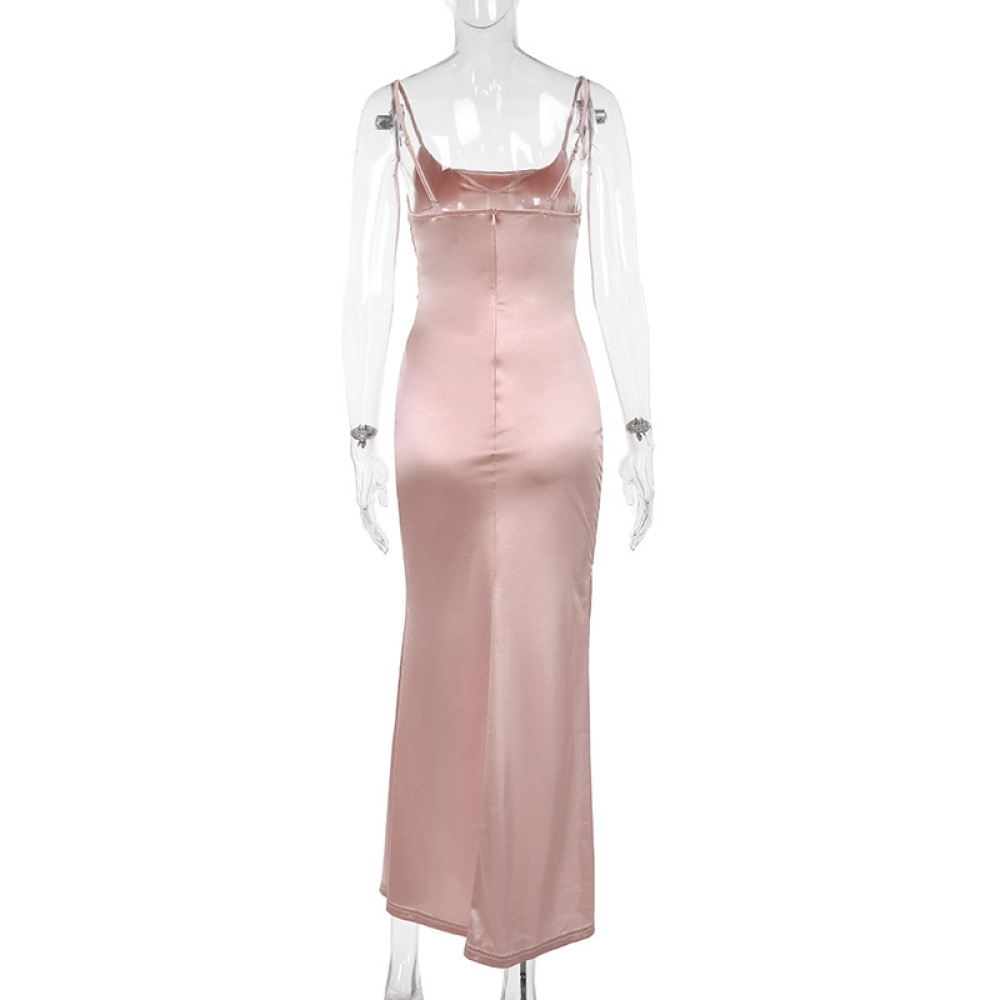 Satin-Like Slip Maxi Dress with High Side Slit