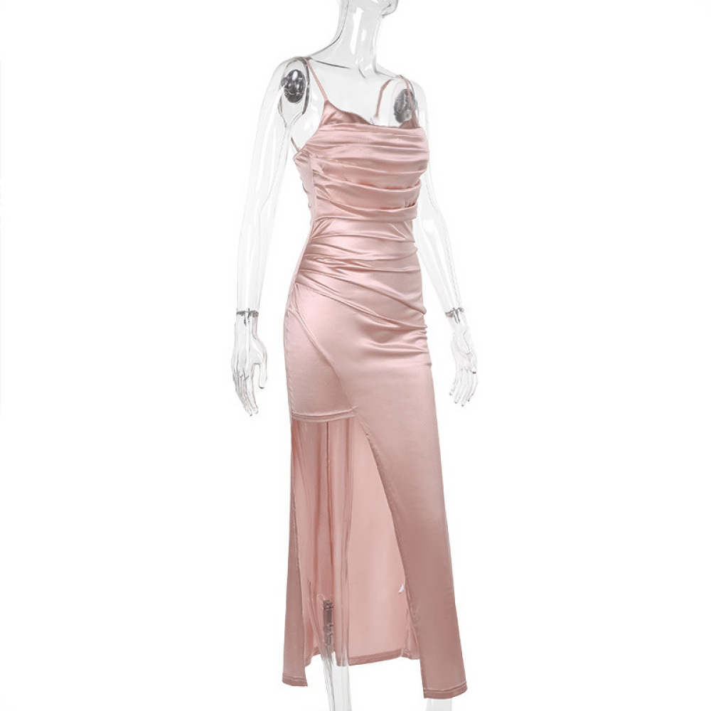 Satin-Like Slip Maxi Dress with High Side Slit