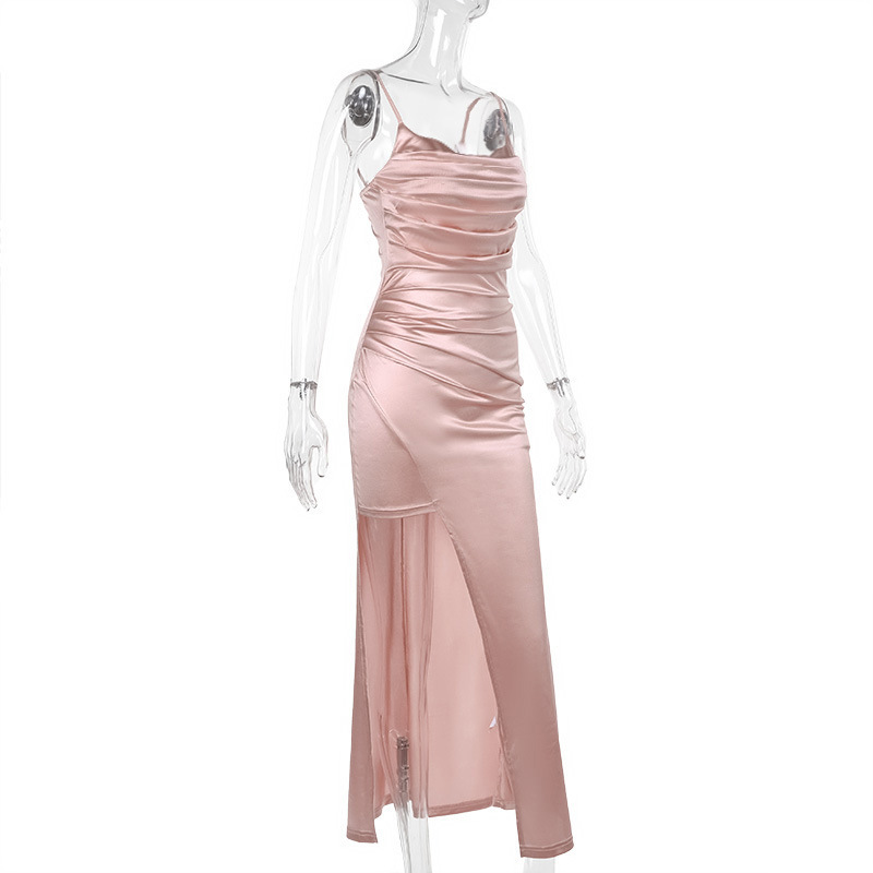 Satin-Like Slip Maxi Dress with High Side Slit