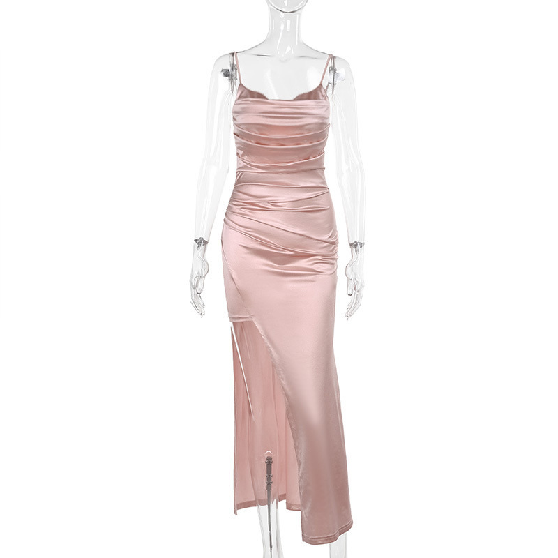 Satin-Like Slip Maxi Dress with High Side Slit