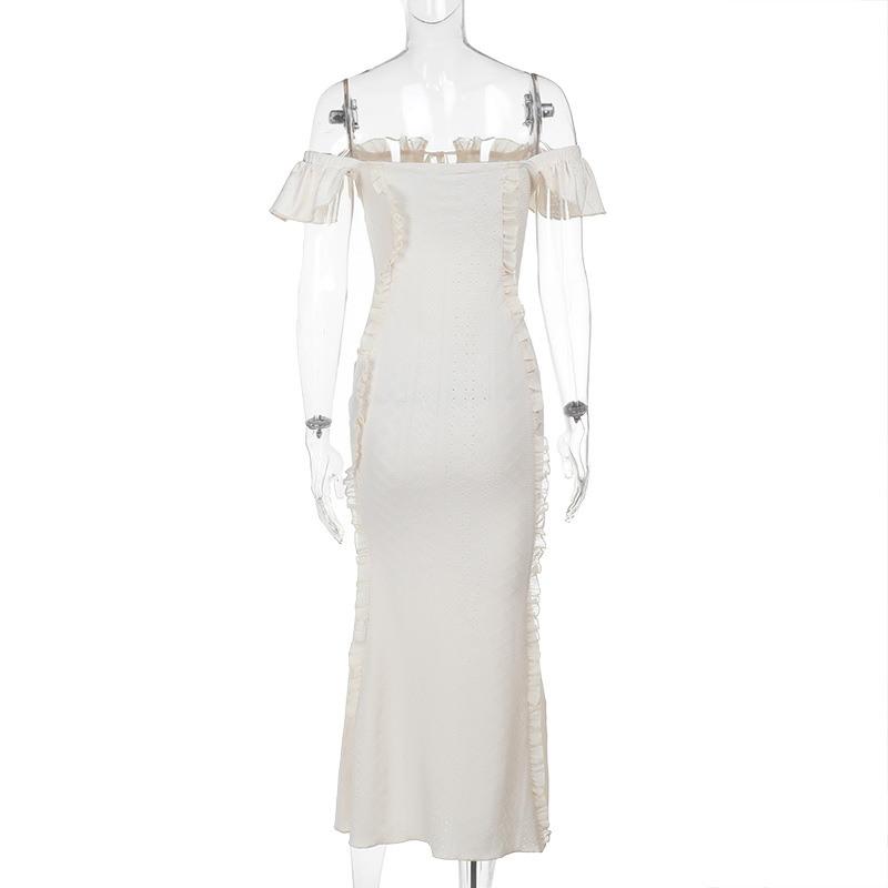 French Style Vintage Off-the-Shoulder Lace Trim Tank Dress