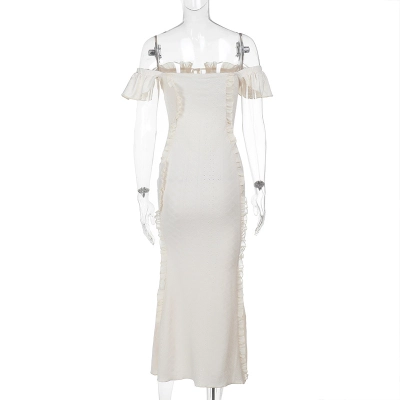 French Style Vintage Off-the-Shoulder Lace Trim Tank Dress 02