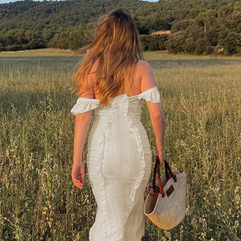 French Style Vintage Off-the-Shoulder Lace Trim Tank Dress