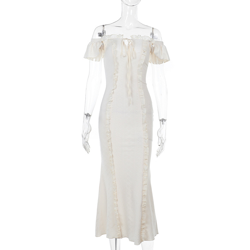 French Style Vintage Off-the-Shoulder Lace Trim Tank Dress