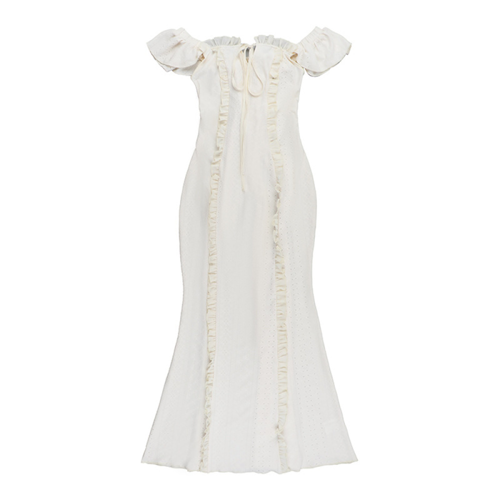 French Style Vintage Off-the-Shoulder Lace Trim Tank Dress