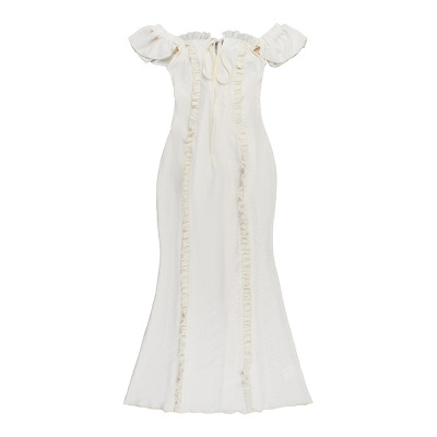 French Style Vintage Off-the-Shoulder Lace Trim Tank Dress 01