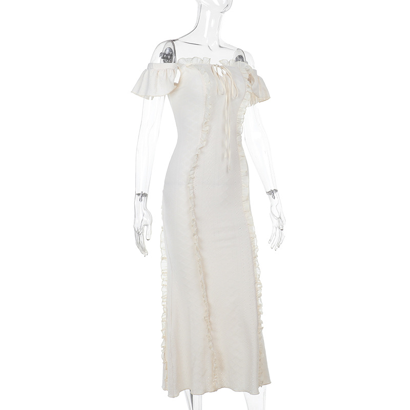 French Style Vintage Off-the-Shoulder Lace Trim Tank Dress