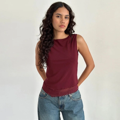 Sheer Mesh Panel Round Neck Tank Top 02