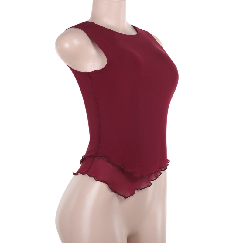 Sheer Mesh Panel Round Neck Tank Top