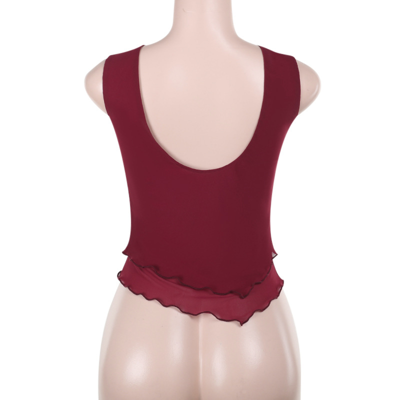 Sheer Mesh Panel Round Neck Tank Top