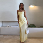Elegant Satin & Sheer Mesh Panel Tank Maxi Dress