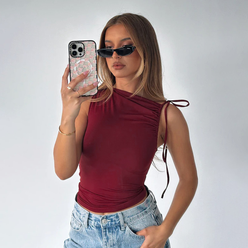 Casual Solid Color Tank Top with Adjustable Tie Front