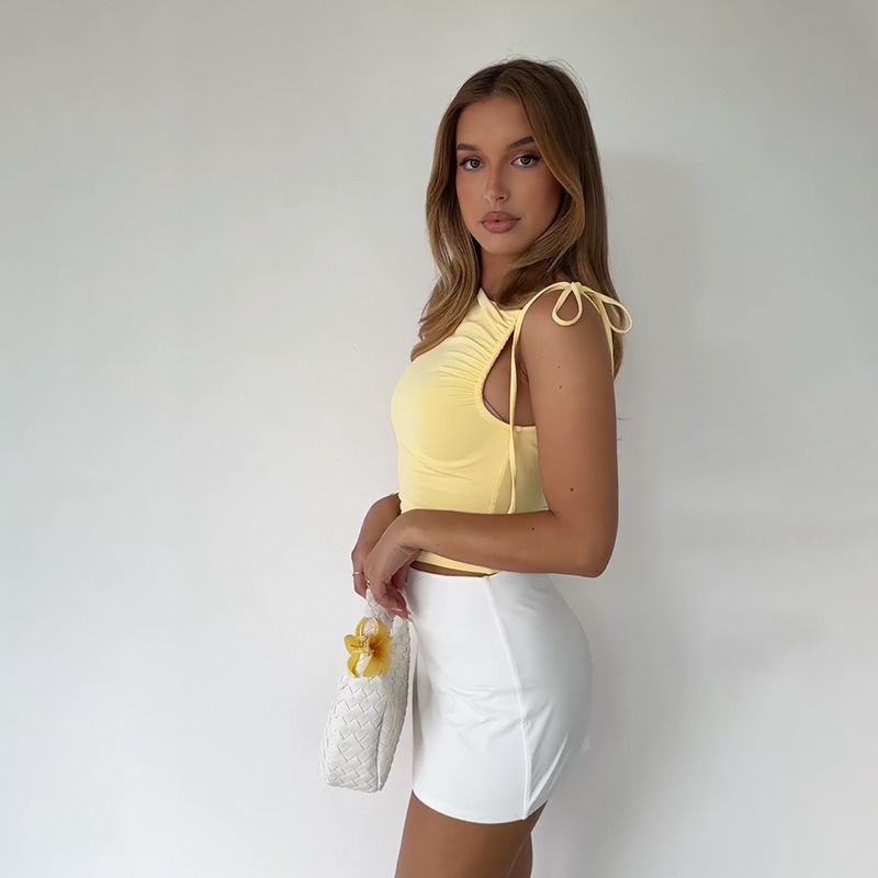 Casual Solid Color Tank Top with Adjustable Tie Front