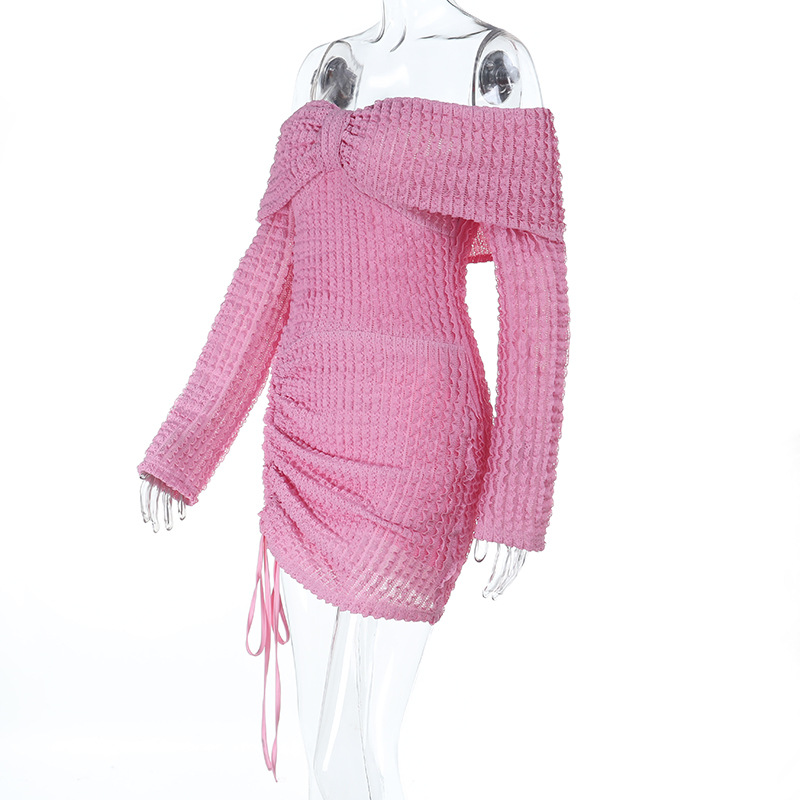 Textured Jacquard One-Shoulder Long Sleeve Maxi Dress