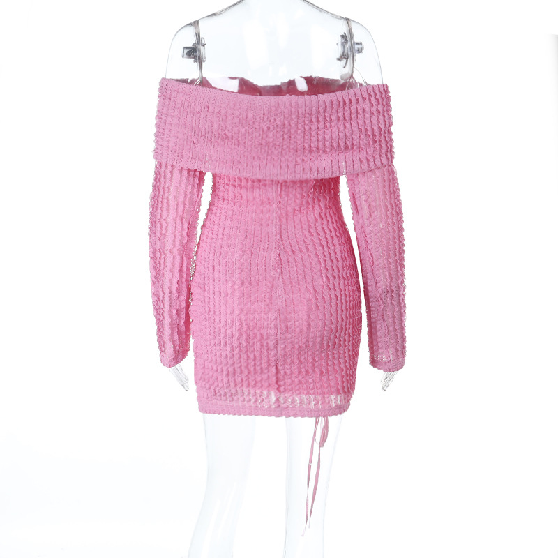 Textured Jacquard One-Shoulder Long Sleeve Maxi Dress