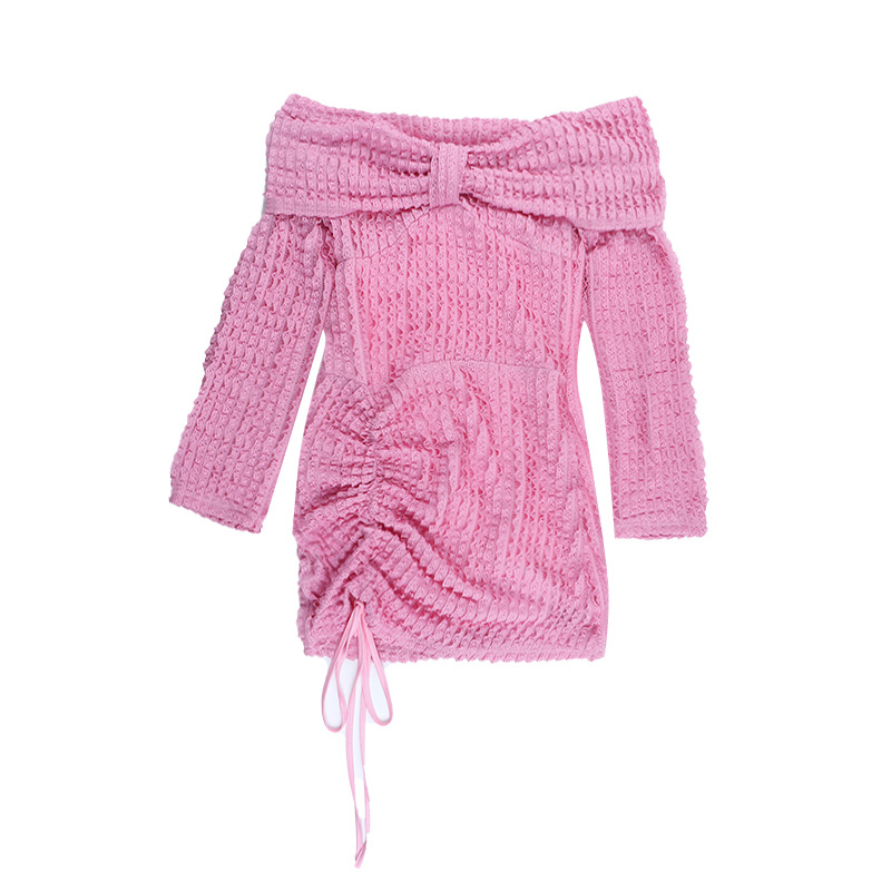 Textured Jacquard One-Shoulder Long Sleeve Maxi Dress