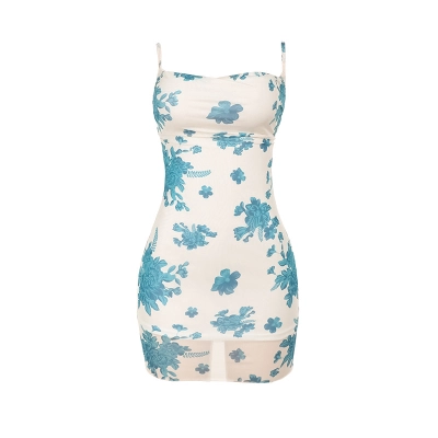 Sleeveless Printed Square-Neck Bodycon Mini Dress 01