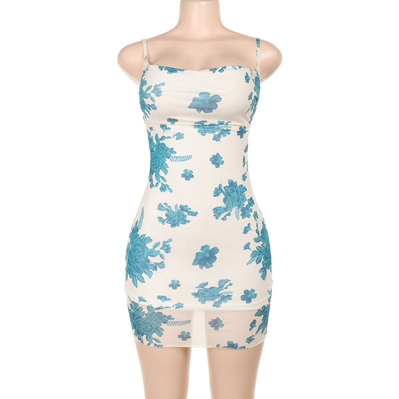 Sleeveless Printed Square-Neck Bodycon Mini Dress