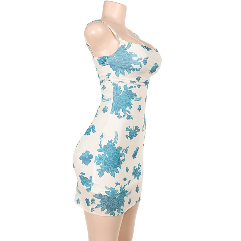 Sleeveless Printed Square-Neck Bodycon Mini Dress