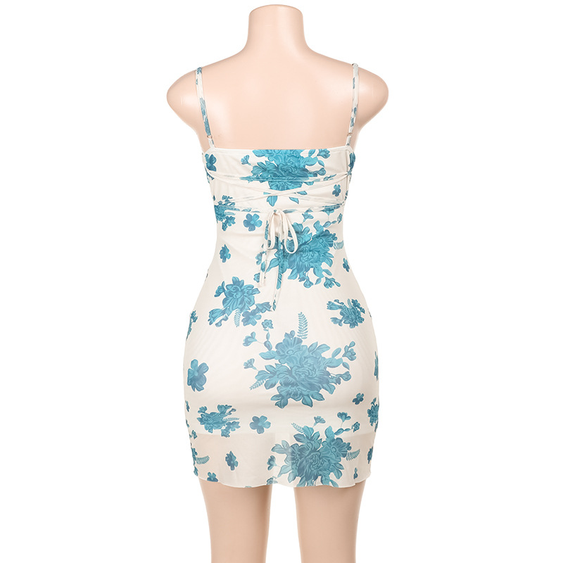 Sleeveless Printed Square-Neck Bodycon Mini Dress