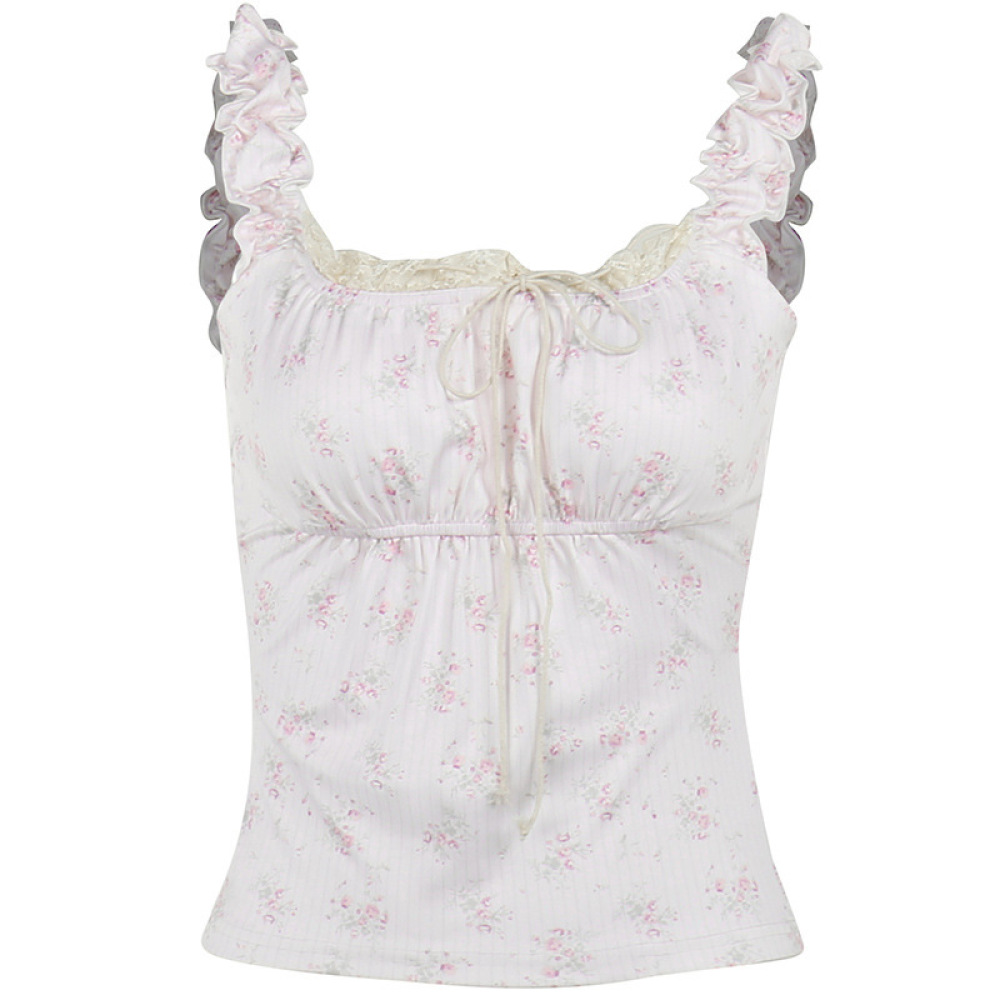 Floral Print Sleeveless Top with Front Bow Detail