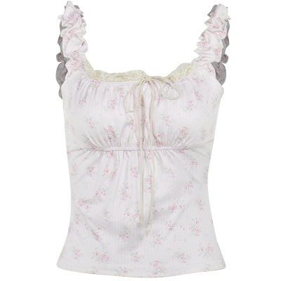 Floral Print Sleeveless Top with Front Bow Detail 01