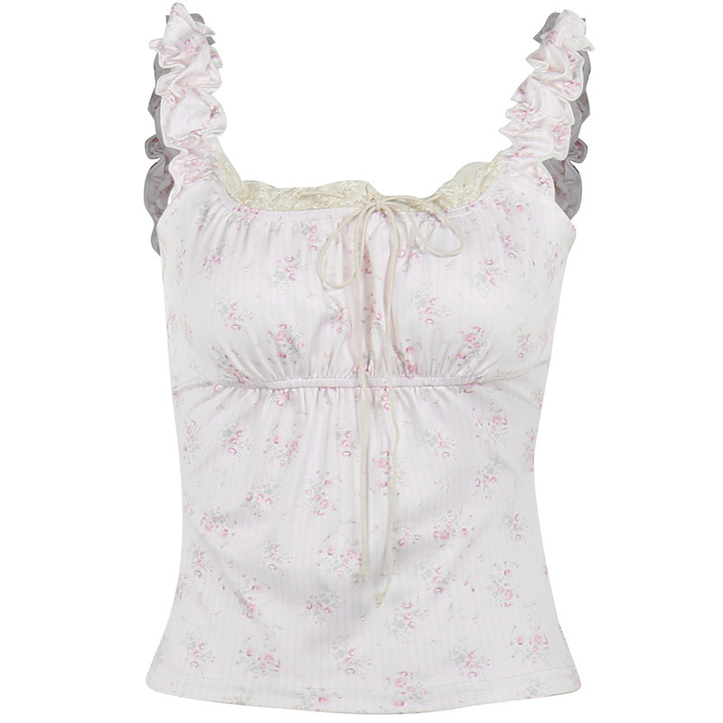 Floral Print Sleeveless Top with Front Bow Detail