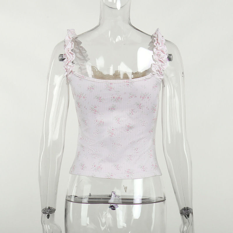 Floral Print Sleeveless Top with Front Bow Detail