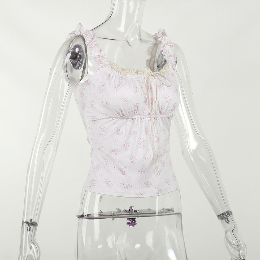 Floral Print Sleeveless Top with Front Bow Detail