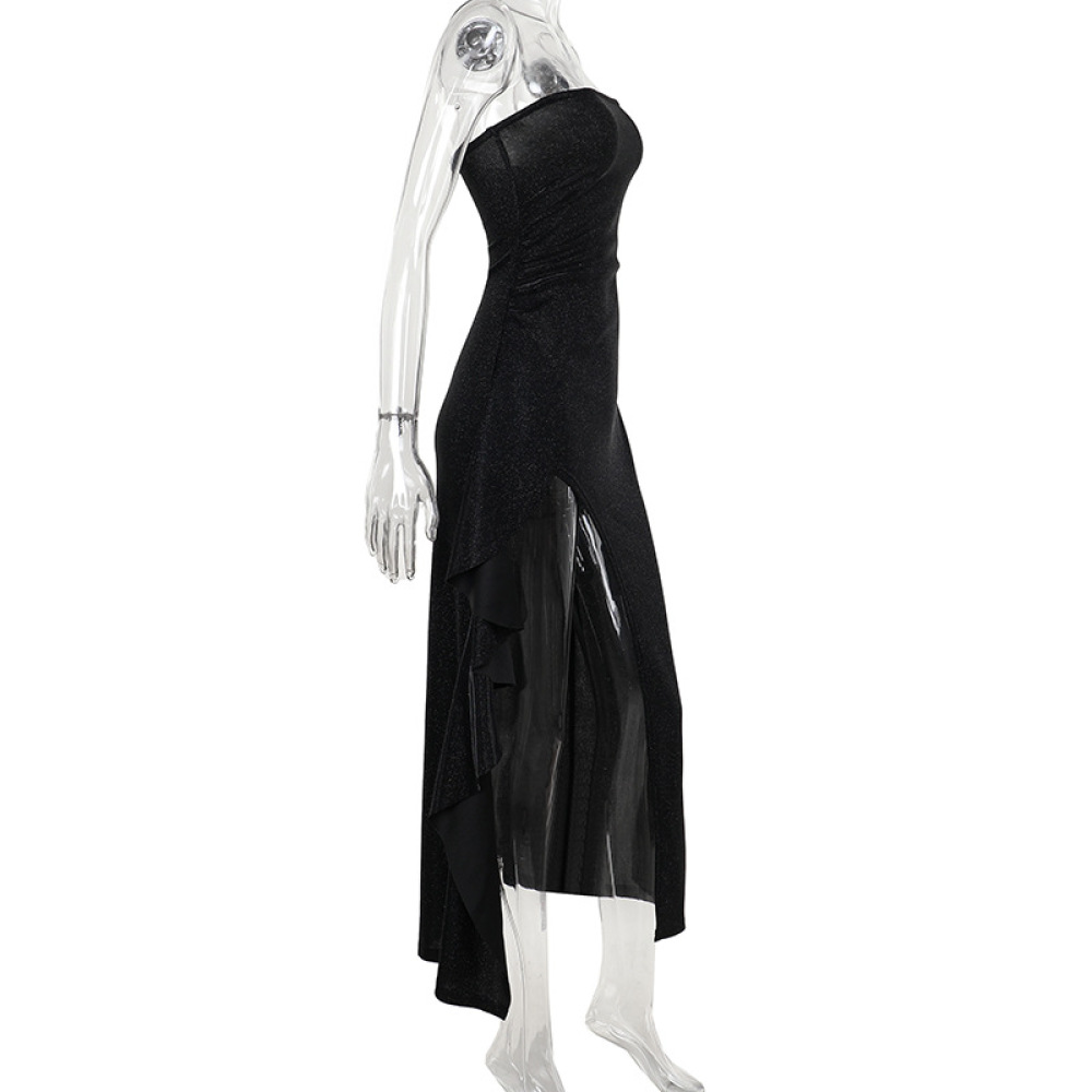 Shimmer Sequin-Like Fitted Mermaid Dress with Side Slit