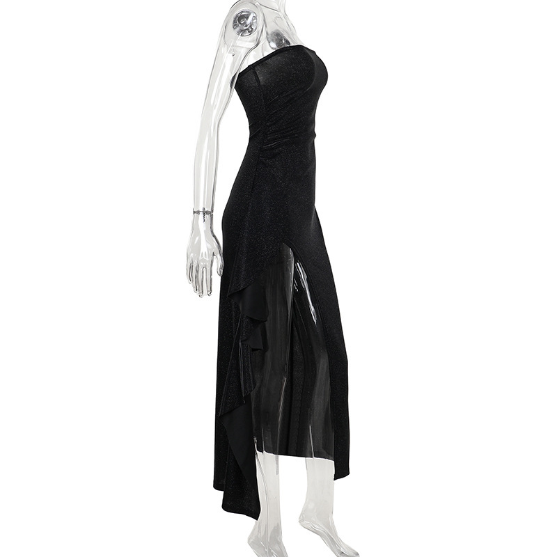 Shimmer Sequin-Like Fitted Mermaid Dress with Side Slit