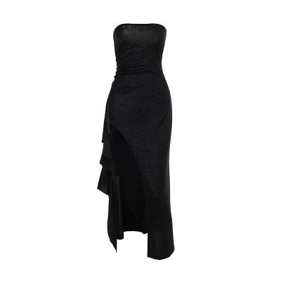 Shimmer Sequin-Like Fitted Mermaid Dress with Side Slit 01