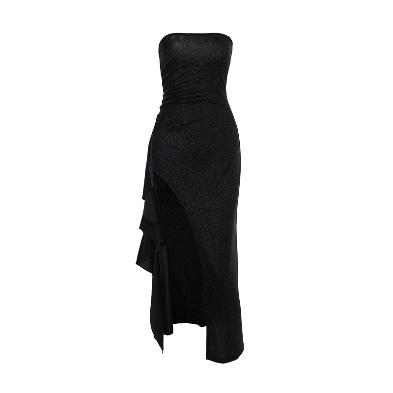 Shimmer Sequin-Like Fitted Mermaid Dress with Side Slit