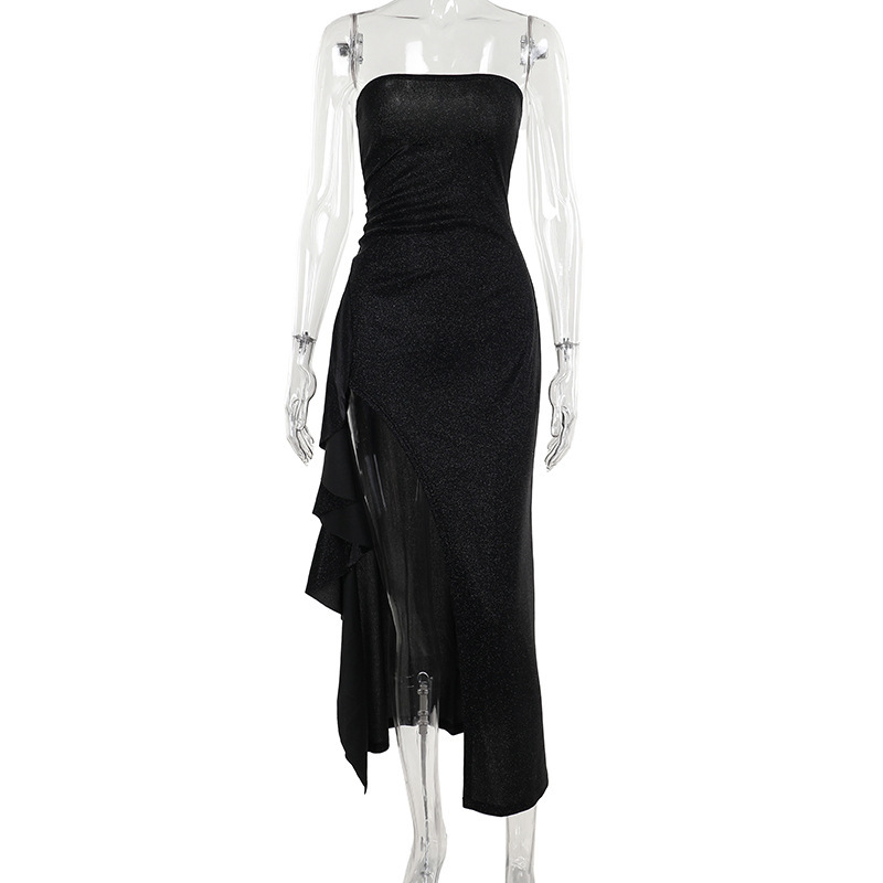 Shimmer Sequin-Like Fitted Mermaid Dress with Side Slit