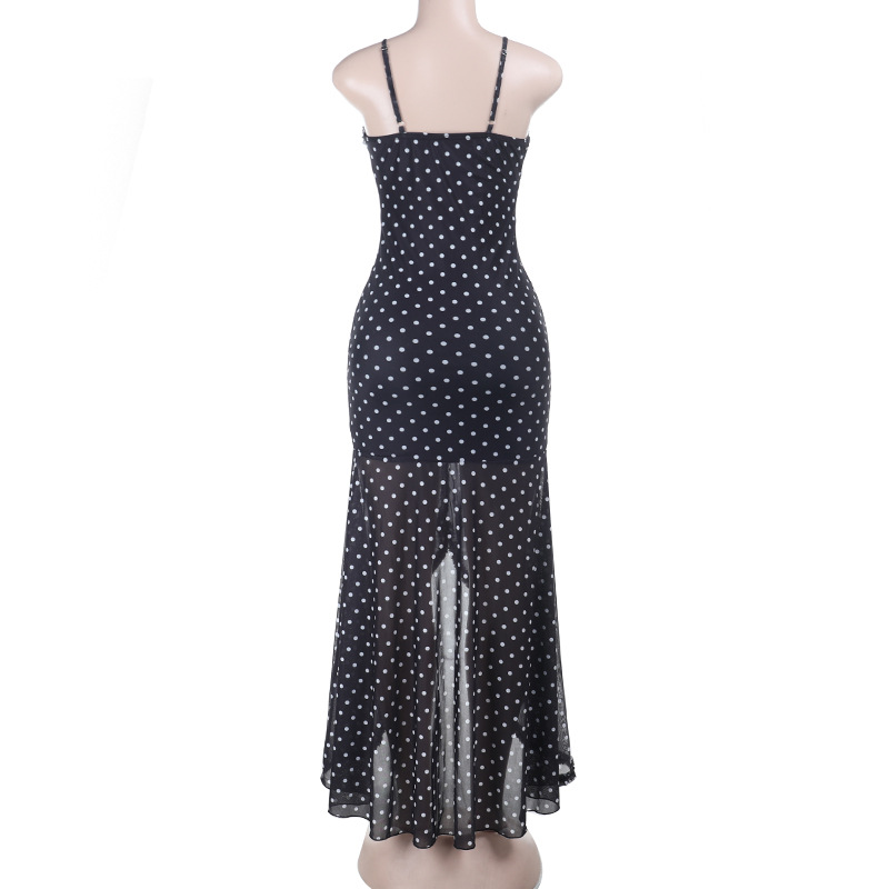 Polka Dot Sleeveless Dress with Sheer Tulle Overlay
