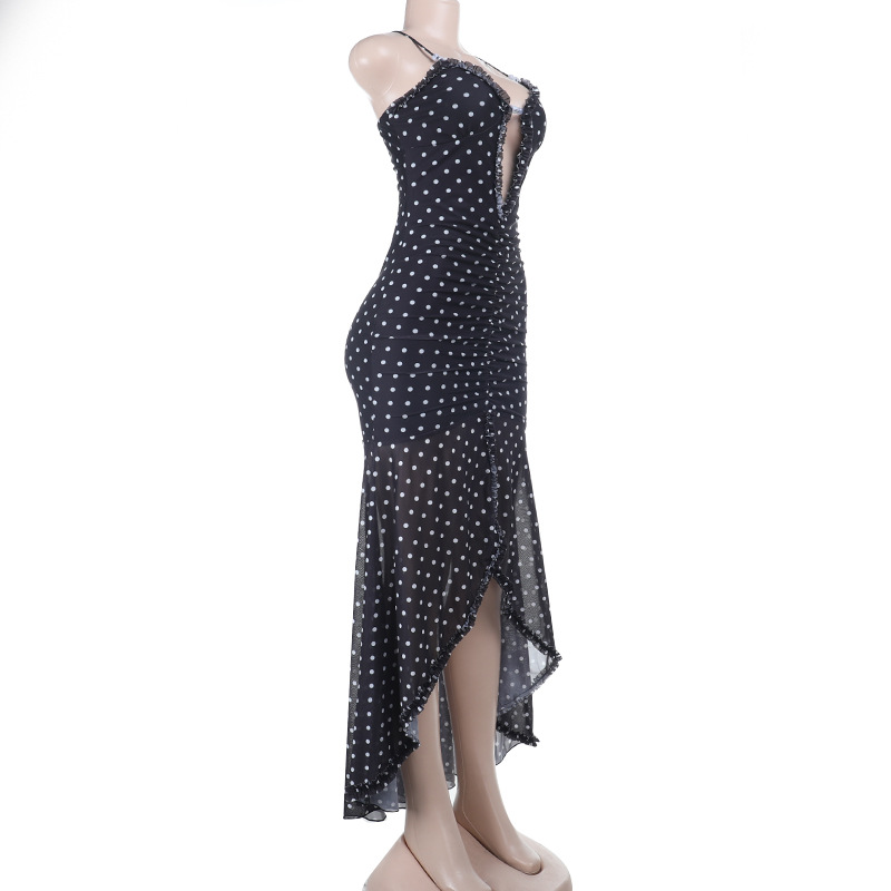 Polka Dot Sleeveless Dress with Sheer Tulle Overlay