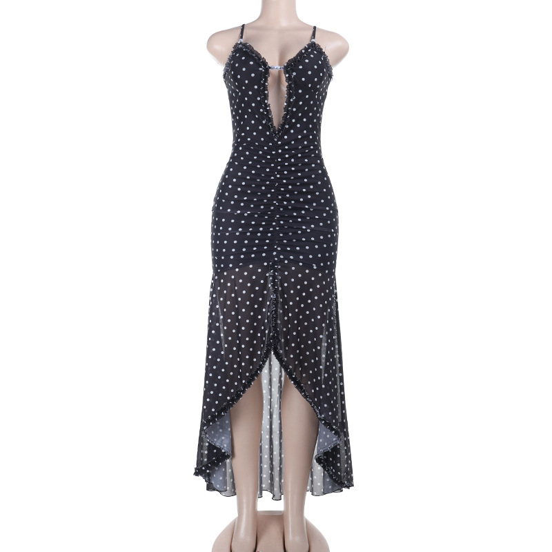Polka Dot Sleeveless Dress with Sheer Tulle Overlay