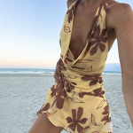 Halter Square Neck Backless Printed Mini Dress