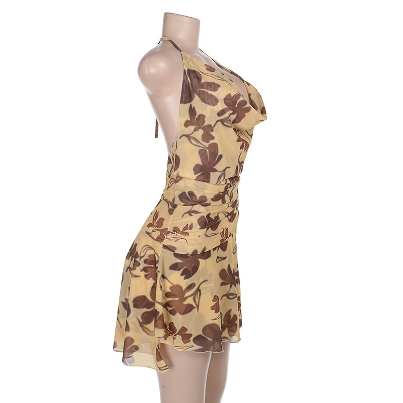 Halter Square Neck Backless Printed Mini Dress