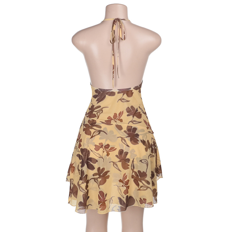 Halter Square Neck Backless Printed Mini Dress