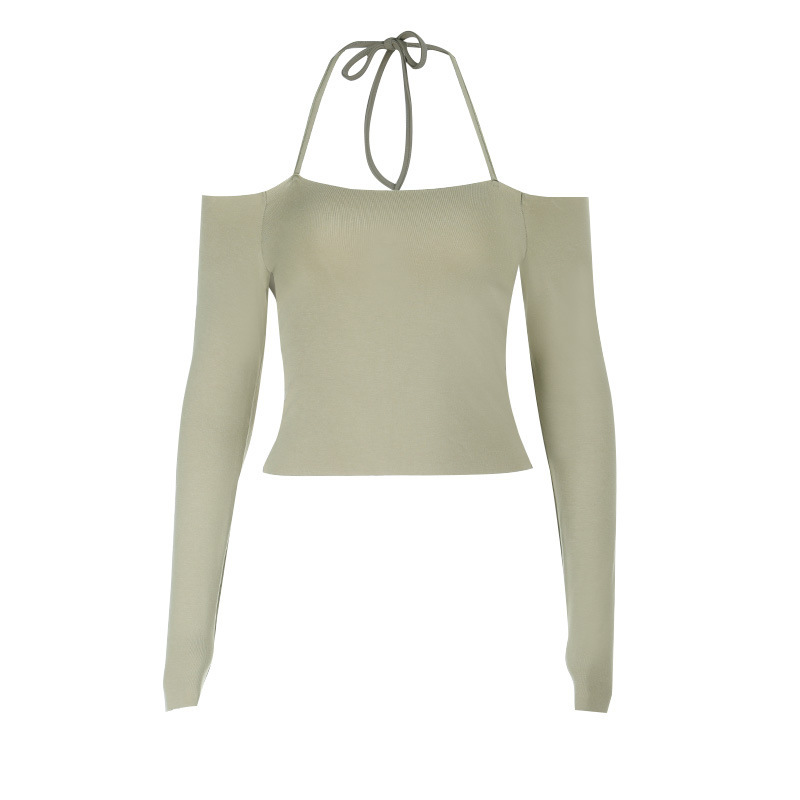 Off-Shoulder Halter Long Sleeve Crop Top