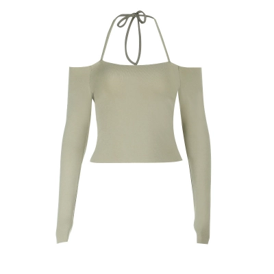 Off-Shoulder Halter Long Sleeve Crop Top 01