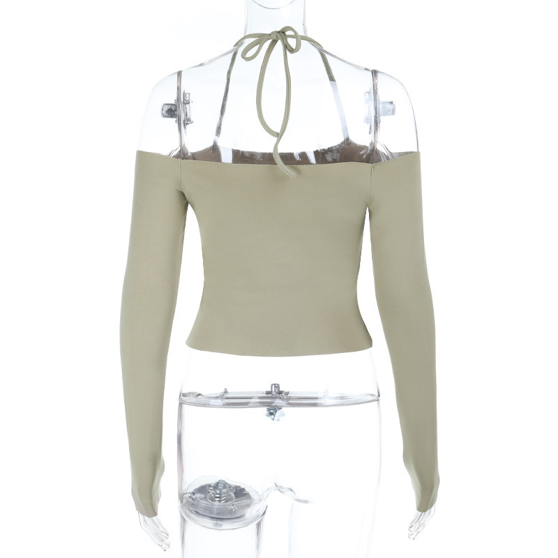 Off-Shoulder Halter Long Sleeve Crop Top