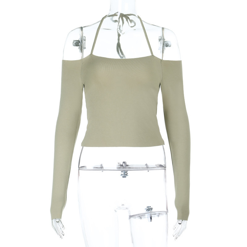 Off-Shoulder Halter Long Sleeve Crop Top