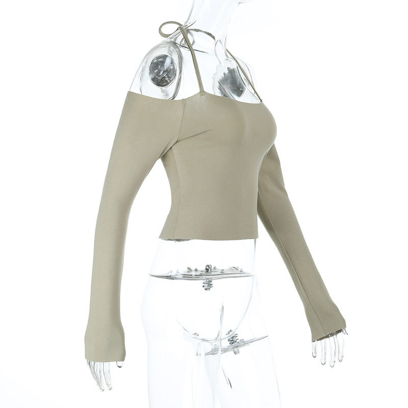 Off-Shoulder Halter Long Sleeve Crop Top