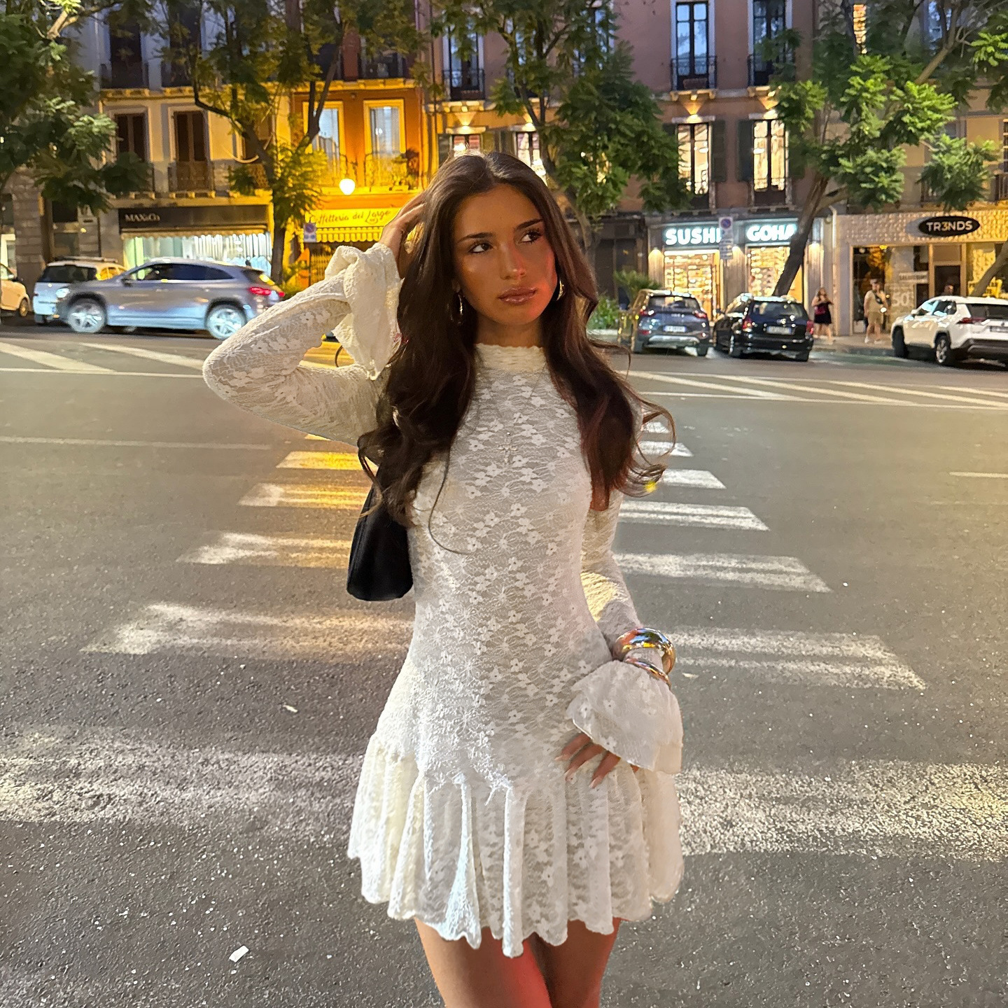 2025 Fall Winter New Women's Lace Overlay Long Sleeve Dress