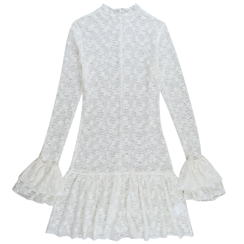 2025 Fall Winter New Women's Lace Overlay Long Sleeve Dress