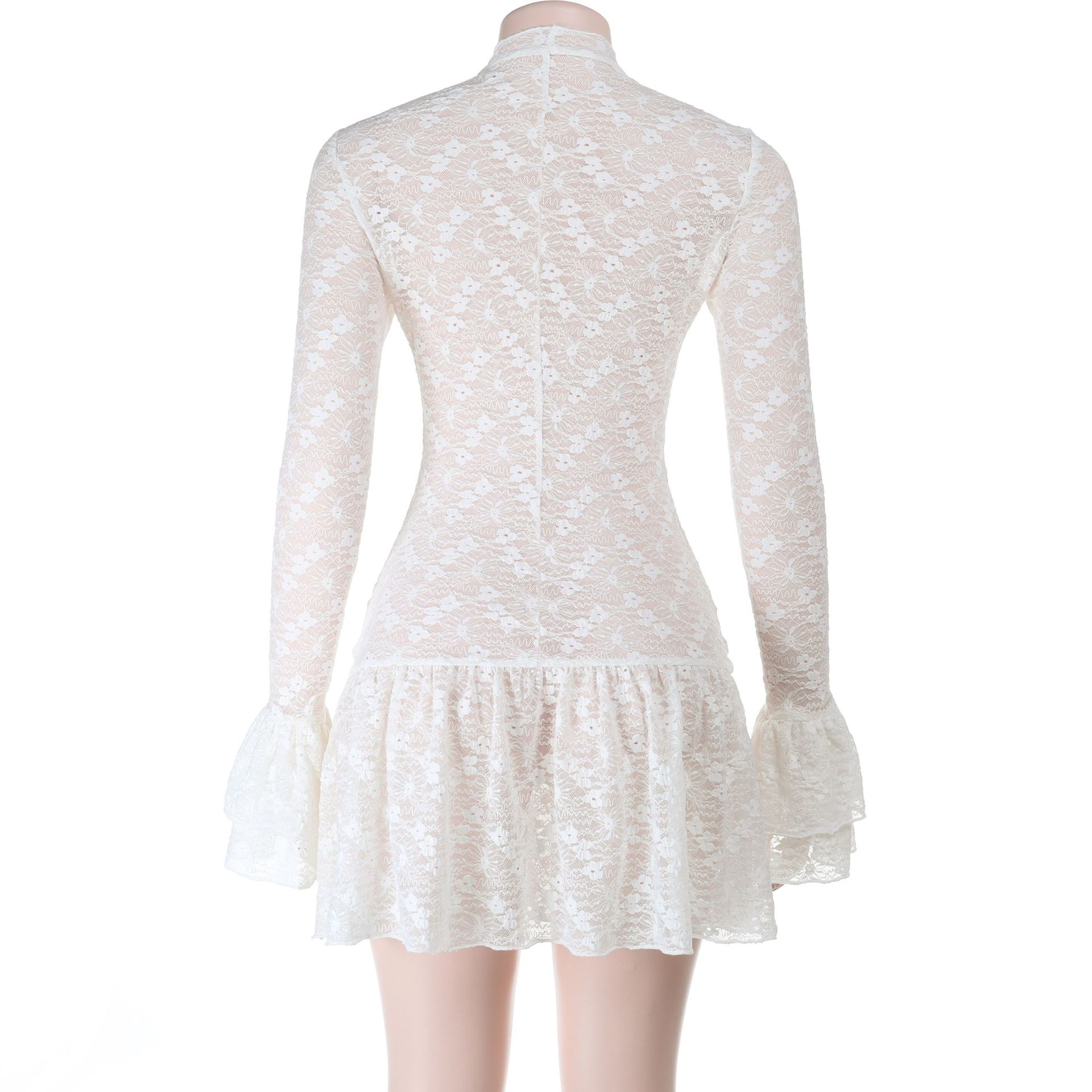 2025 Fall Winter New Women's Lace Overlay Long Sleeve Dress